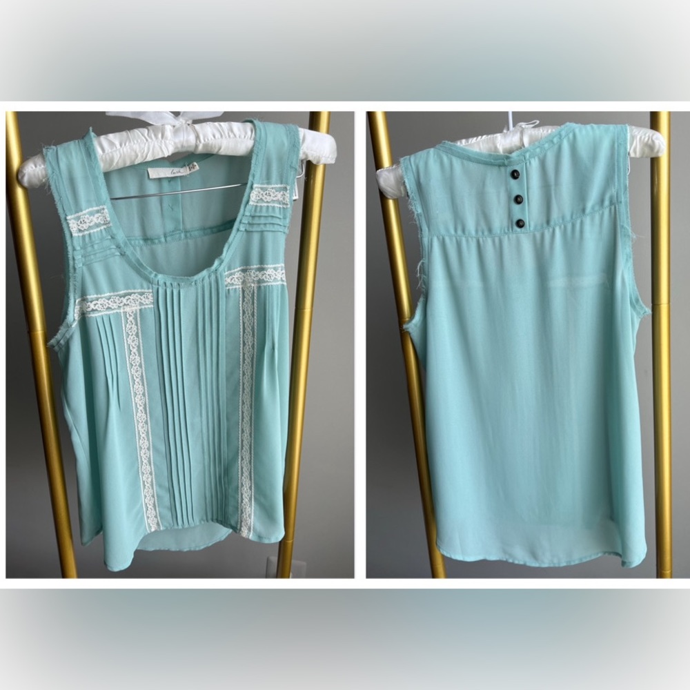 Lush MINT/ IVORY Lace Pintuck Tank S
